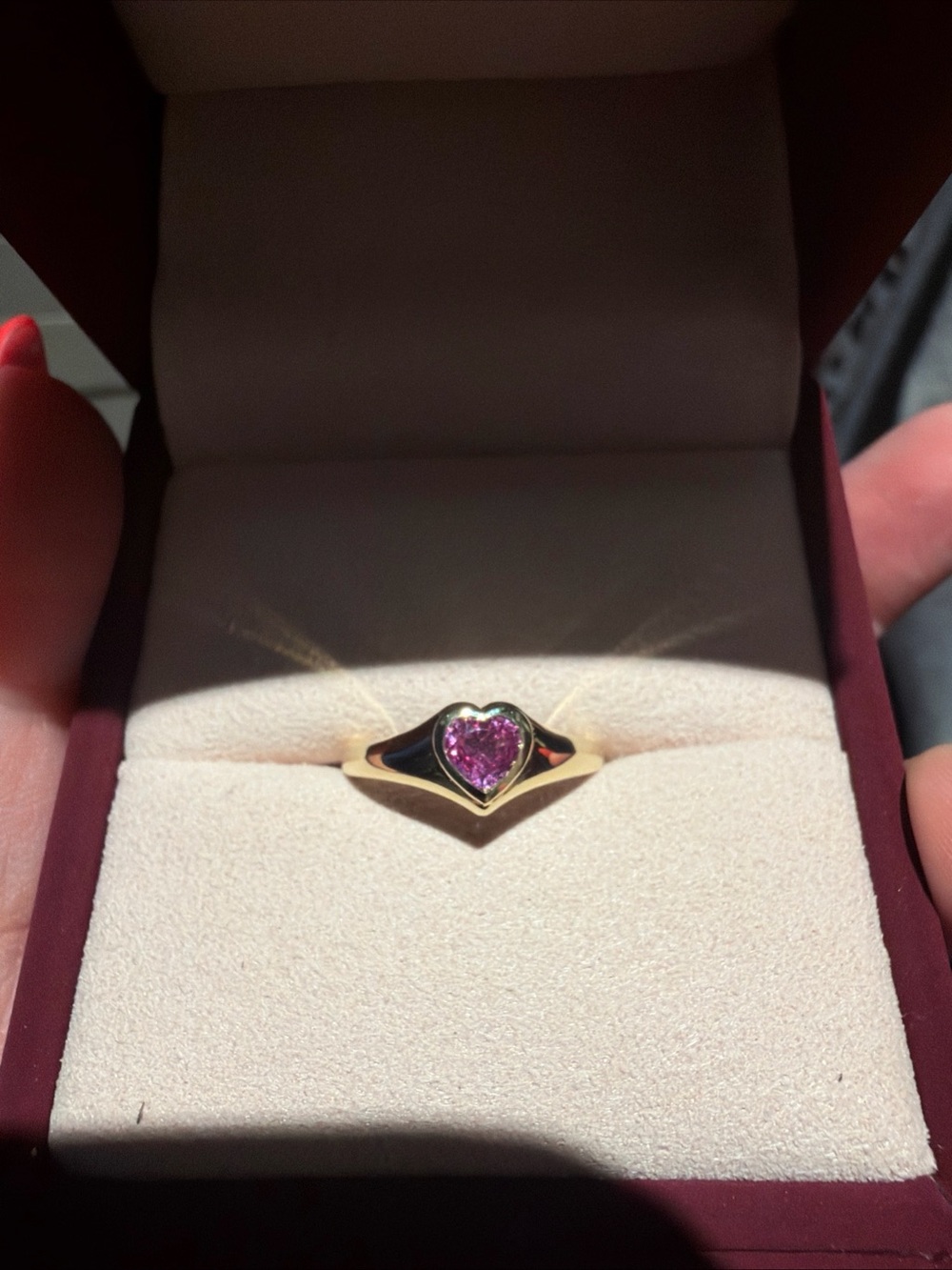 10k Yellow Gold Heart Ring with Lab Pink Sapphire